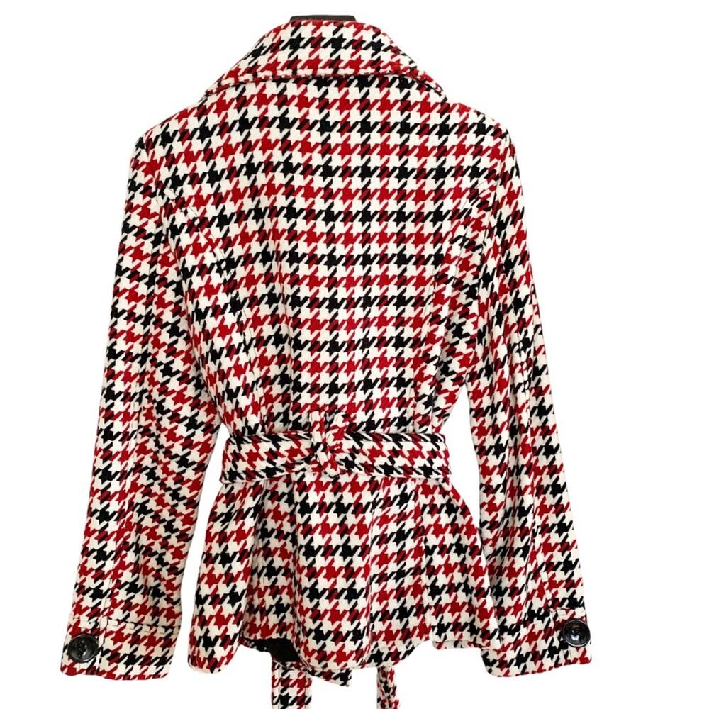 Last Kiss Vintage 90's Red Black Houndstooth Double Breasted Pea Coat Large - Picture 4 of 9